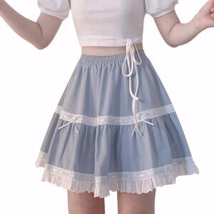 Light blue lace cotton mini skirt